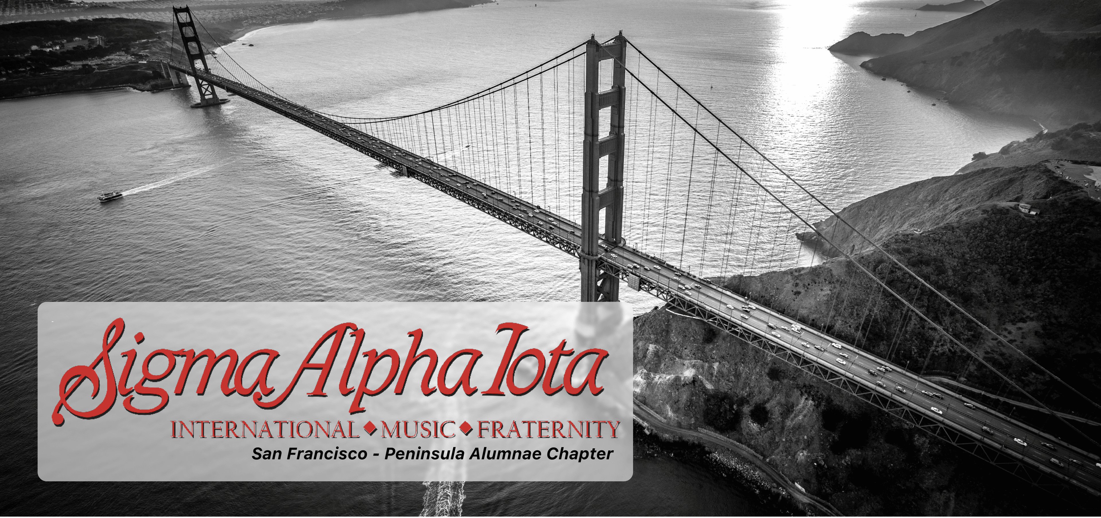 Golden Gate Bridge - Black and White with Sigma Alpha Iota logo